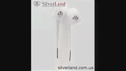 Серьги гвоздики с цепочкой протяжки с фианитом c23030 в SilverLand