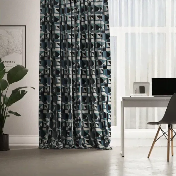 Штора Геометрия Мозаика 200х260 Бархат Синий SEASONS прямоугольник